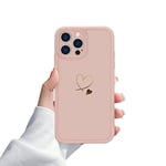 Coque pour iPhone 13 Pro Max, Mignon Motif Coeur d'amour doré iPhone 13 Pro Max Coque pour Femme et Fille Housse de Protection en Silicone Souple Compatible avec iPhone 13 Pro Max (6,7 Pouces)-Rose