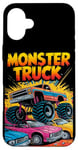 iPhone 16 Plus Monster Truck Crushing Cars Art for Monster Truck Lovers Case