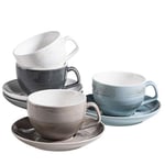 MÄSER 931609 Série Derby Premium Tasses à café pour 4 personnes de qualité gastronomique, tasses avec soucoupes au design moderne et couleurs pastel colorées, porcelaine durable