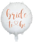 Bride to Be - Rund Hvit Folieballong med Rosegullfarget Tekst 45 cm