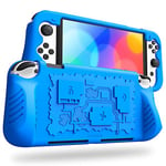 FINTIE Étui Compatible avec Nintendo Switch Modèle OLED 7.0" 2021, [Antichoc] Coque Housse avec 3 Rangement de Cartes de Protection en Silicone avec Grip Ergonomiques, Bleu Marine