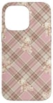 Coque pour iPhone 14 Pro Max Adorable ours en peluche Coquette Rose Plaid doux Fille Vintage