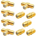 Lot de 10 rallonges de câble coaxial RG6 et femelle de type F RG6 vers 2 femelles 3 voies Câble coaxial répartiteur en T, connecteur de câble coaxial en forme de T et femelle pour TV vidéo antenne