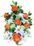 DRW Centre de Fleurs artificielles Cimetière, Saints, Anniversaires Roses Orange et Blanc 50 cm Largeur x 65 cm Hauteur x 25 cm Profondeur (Approx)