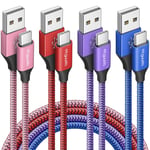 Câble USB C [1m Lot de 4],Câble USB C Charge Rapide Nylon Chargeur Type C Cable pour iPhone 15 Pro Max Samsung Galaxy S22 S21 S20 S10 S9 S8 Plus,A20E A23 A40 A50 M31 etc