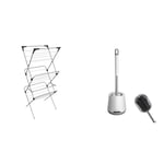 Vileda Sprint 3-Tier Clothes Airer, Indoor Clothes Drying Rack with 20 m Washing Line, Silver & Ibergrif M34152 Silicone Toilet Brushes & Holders, Deep Cleaner, with Quick Drying Holder Set