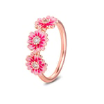 BAKCCI 2020 Spring Pink Daisy Flower Trio Rings for Women 925 Silver DIY Fits for Original Pandora Bracelets Charm Fashion Jewelry (54#)