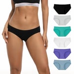 INNERSY Ladies Pants Cotton Underwear Women Low Rise Bikini Briefs Comfy Hipster Knickers 6 Pack (12, Ocean Colours)