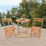 GIANTEX Ensemble Salon de Jardin Pliable- Table de Jardin avec 2 Chaises/Fauteuils en Bois- Naturel