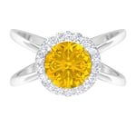 Bague de fiançailles en saphir jaune de 8 mm créée en laboratoire, bague de fiançailles halo de moissanite D-VSSI, bague solitaire 2, 14K or blanc, Saphir jaune créé par le laboratoire, Size:EU 52