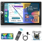 Podofo Autoradio 2 Din avec Apple CarPlay, Android Auto et Bluetooth, 7 Pouces Écran Tactile Radio pour Voiture avec Lien Miroir Écran HD/Radio FM/Commande au Volant + Caméra de Recul et Micro