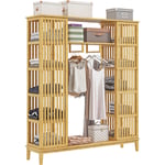 Homcom - Armoire penderie en bambou - 2 portes coulissantes, 7 étagères, 2 barres - dim. 145L x 35l x 165Hcm