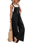 SotRong Womens Linen Dungarees Cotton Culotte Jumpsuits & Playsuit Wide Leg Jumpsuit with Pocket Summer Holiday Boho Hippie Romper Casual Sleeveless Comfy Petite Overalls Black 3XL