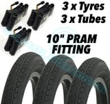 3 x Pram Tyres & 3 x Tubes 10x2" Size Mothercare MY3 Mountain Buggy Duet 10"