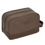 WANDF Trousse de Toilette pour Hommes Trousse de Toilette de Voyage, Kit Dopp en Toile, Sac en Cuir végétalien Hydrofuge pour ustensiles de Rasage et Articles de Toilette (Marron)