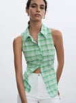 Mango Paulita Check Sleeveless Shirt, Green/Multi