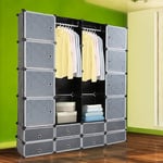 Hengda - Système d'étagères Armoire diy Noir Porte-manteau avec portes 16 cubes Étagère enfichable