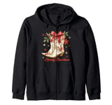 Howdy Christmas Cowgirl Boots Coquette Bow Western Xmas Zip Hoodie