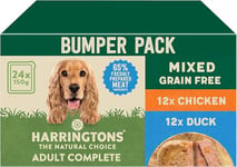 Harringtons Complete Wet Tray Grain Free Hypoallergenic Adult Dog Food Mixed Pack 24x150g - Chicken & Duck - Made with All Natural Ingredients