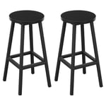 Klihome Tabouret de Bar Lot de 2, Tabouret Fixe Haut, Chaise Haute Cuisine, Siège Rond en Bois d'Ingénierie, Structure Métallique, Repose-Pieds, Style Moderne/Industriel, Noir, K0007BH-2