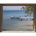 Sticker Fenêtre 3D Déco Maison, Embarcation Bois, Mer Turquoise, Trompe l'oeil, 60x75cm: Transformez votre Intérieur!