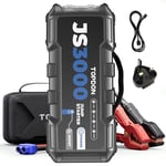 TOPDON Jump Starter JS3000, 3000A/24000mAh Battery Booster Jump Starter Power Pack for Up to 9L Gas/ 7L Diesel Engines, Portable Jump Starter Power Bank with Handle/Jumper Cable/EVA Case