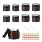 8 Pcs Pots Verre Ambre, Pots de Crème Vides Rechargeables, Contenant Cosmetique Vide avec Couvercle et Cuillères, Pot de Voyage pour Crèmes Lotions Huiles Essentielles et Protection UV (20mlx4+30mlx4)