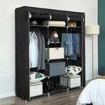 Hofuton Armoire de rangement, 175 x 150 x 45 cm, Meuble de Rangement, Penderie Dressing en Tissu Non-tisse, Noir, Type 2