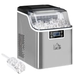 HOMCOM Ice Maker Machine Countertop, Stainless Steel Portable Ice Cube Maker, 2 Ways to Add Water, 24kg/Day, 24 Pcs Ready in 14 Mins, Self-Cleaning with Scoop & Basket, 3.2L, for Home Office, Silver