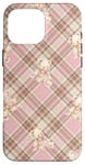 Coque pour iPhone 16 Pro Max Adorable ours en peluche Coquette Rose Plaid doux Fille Vintage