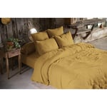 L'effet Papillon - Pack gaze de coton parure de couette 220x240 cm + drap housse 140x190 + 2 taies 60x60 Jaune