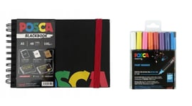 Posca - A5 BlackBook & PC1MR - Extra Fine Tip Pen - Basic Colors 16 pc