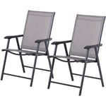 Lot de 2 chaises de jardin pliantes avec accoudoirs métal époxy textilène - dim. 58L x 64l x 94H cm - noir gris - Gris
