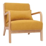 Fauteuil scandinave en tissu effet velours jaune moutarde et bois clair massif derry