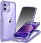 CENHUFO Anti Espion Coque iPhone 12 / iPhone 12 Pro, avec Protection écran Verre Trempé Anti Espion, 360° Antichoc Téléphone Housse Double Face Case Intégrale Etui pour iPhone 12/12 Pro -Violet