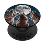 Raccoon | 3 Racoons Howling At Moon Funny Weird Full Moon PopSockets Adhesive PopGrip