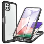 CENHUFO Coque Samsung A22 5G, Antichoc Housse avec Protection d'écran, 360° Protégé Téléphone Etui Double Face Case Robuste Transparent Portable Intégrale Coque pour Samsung Galaxy A22 5G - Noir