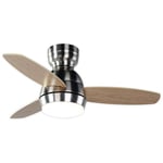 Kekai - Ventilateur de Plafond Mistral dc 92x34 cm 55W Argent avec Pales en Bois, Lumière Réglable, Minuterie et Télécommande