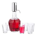 Relaxdays Distributeur d’Eau, Set Pratique avec 6 Verres, Pompe Manuelle, Fontaine à Boissons 2,4 litres, Transparent