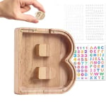 Wivico Wooden Letter Money Box(B-9inch)|Reward Jar|Piggy Banks for Kids|Personalised Fillable Letters Clear Money Box|A-Z Letters Coin Bank for Christmas Birthday Gift/Keepsake|with Alphabet Stickers