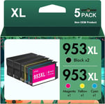 953XL Cartouches d'encre compatibles pour HP 953 XL 953XL pour HP Officejet Pro 7740 7720 7730 8210 8710 8715 8718 8720 8725 8730 8740 (Noir Cyan Magenta Jaune, 5-Pack)