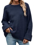 heekpek Pull Femme Chic Hiver Chaud Pull Col Rond Pull Manches Longues Sweat Femme Oversize Pull Long Verment Grande Taille, Bleu Marine, XXL