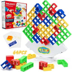 64pcs Tetris Tower, Jouet D'equilibre pour Enfant Swing Stack Attack High Balance Jeu Société Adulte, Cadeau pour Garçon Fille 3+ An