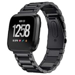 KOMI Bracelet de montre compatible avec Fitbit Versa 2/Versa - Bracelet de fitness en acier inoxydable pour homme et femme (noir)