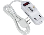 Multiprise multiprise électrique 3 places, avec 2 ports USB 2,1 A 5 V, 2 prises bipass 2 P+T 10/16 A + 1 prise Schuko, fiche grosse 16 A (avec câble 1,5 M)