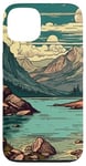 Coque pour iPhone 13 Rocky Mountain Lake Vintage Paysage graphique