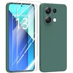 MIKULLE Silicone Coque pour Xiaomi Redmi Note 13 4G avec 2 Verre trempé Protection écran, Couleur Pastel Ultra-Mince Souple Housse pour Xiaomi Redmi Note 13 4G (6.67") - Vert foncé