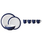 Denby 405048781 Elements Dark Blue 12 Piece Tableware Set & 405048918 Elements Dark Blue 4 Piece Coffee Beaker/Mug Set