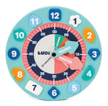 Ludi - Horloge Éducative Mousse - pour Apprendre L'Heure en S'amusant - Dès 3 Ans - Dextérité Et Réflexion - 2 Aiguilles Mobiles Et 12 Numéros Amovibles - Diverses Formes Et Couleurs - 22 cm