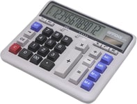 Calculatrice de Bureau Calculatrice de Bureau, Solaire et Batterie, Calculatrice électronique à Double Alimentation, Grand écran LCD à 12 Chiffres, Calculatrice Portable (Blanc)